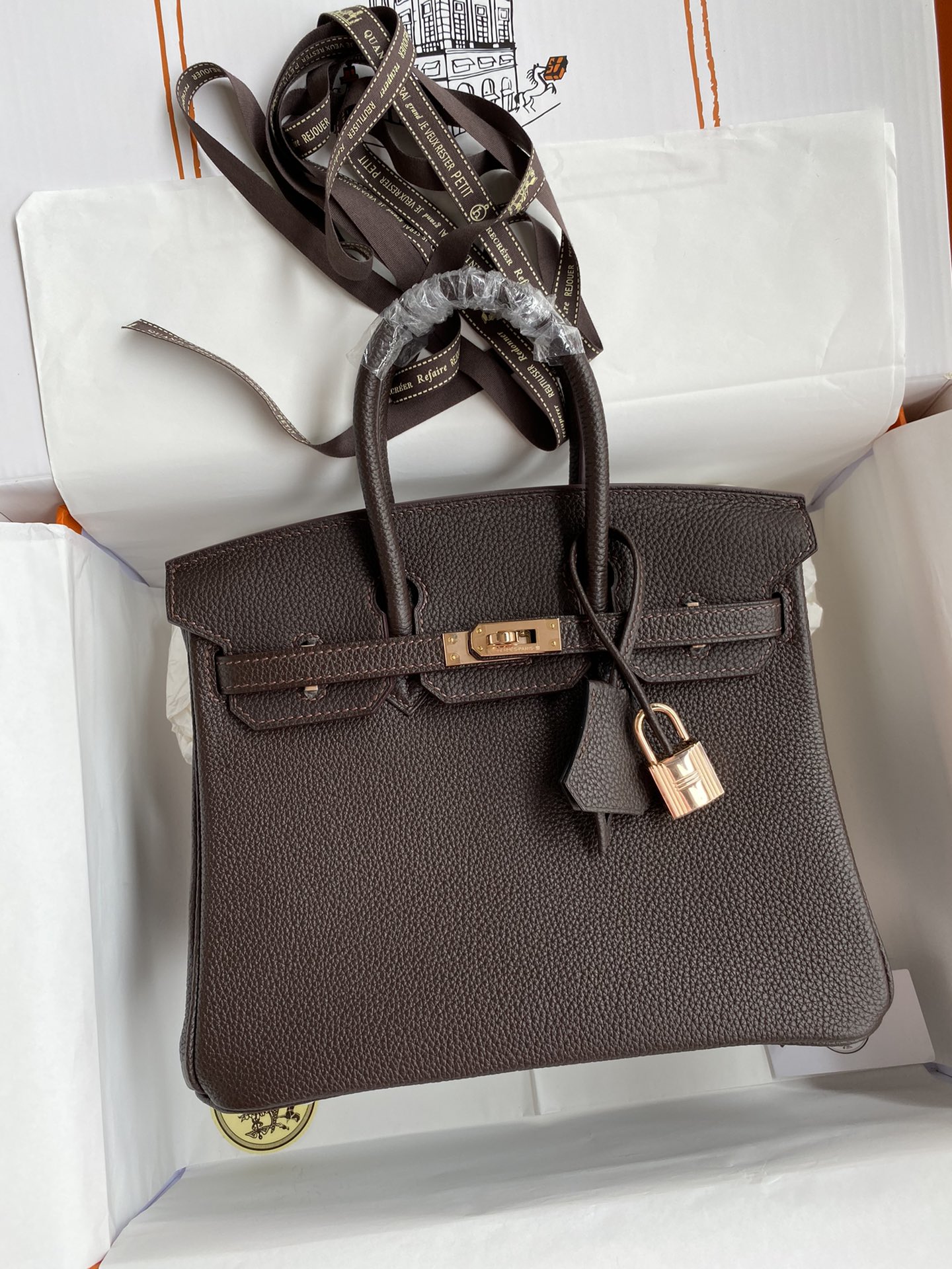 Hermes Birkin 25CM Togo Leather Handbag Dark Caffe